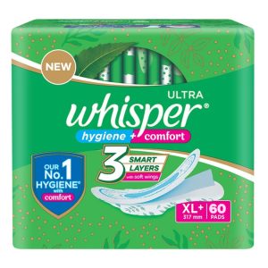 Whisper Ultra Clean XL+ Sanitary Pads for Women - 60 Napkins